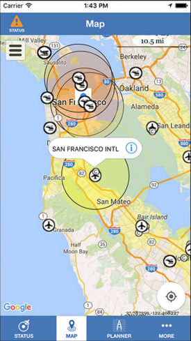B4UFly map mode with airspace zones