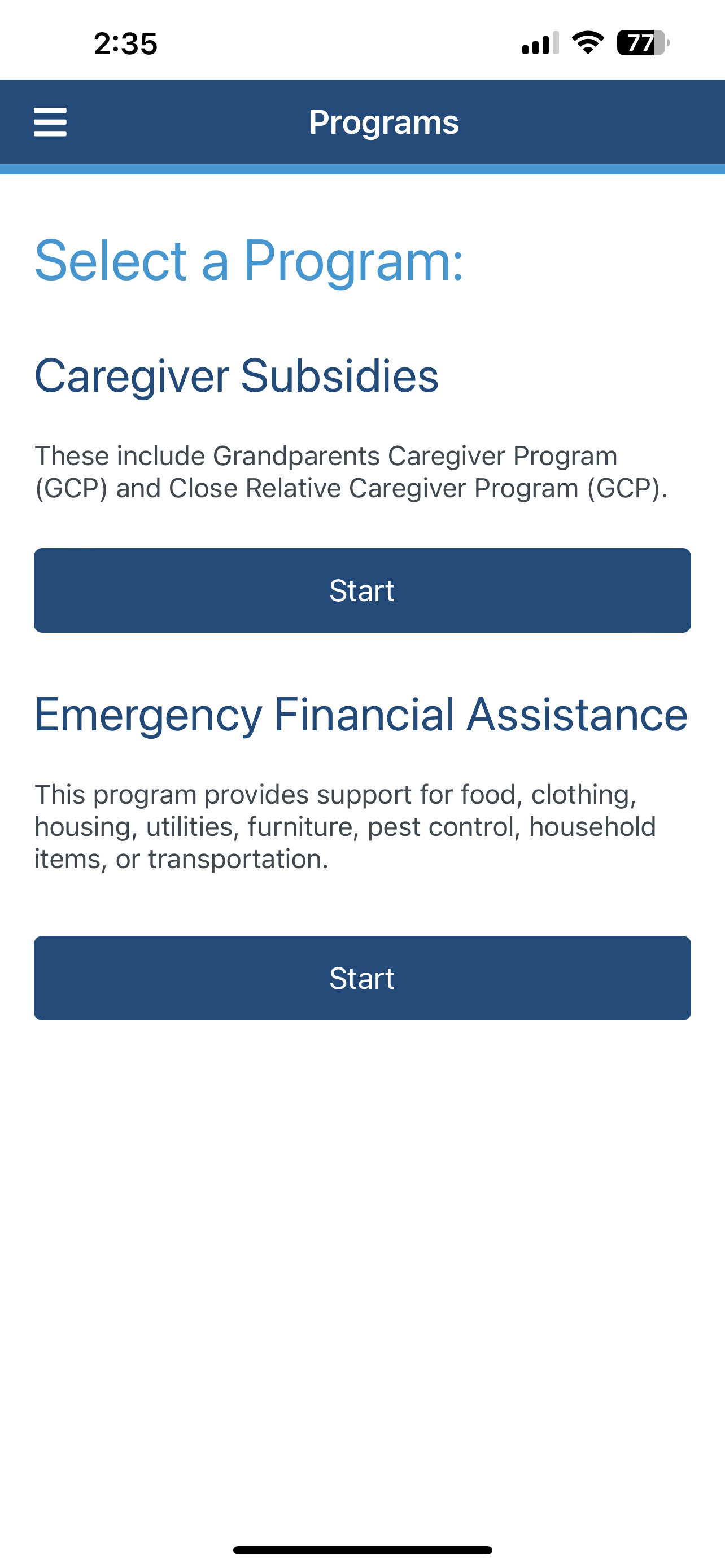 Kinship Navigator program selection