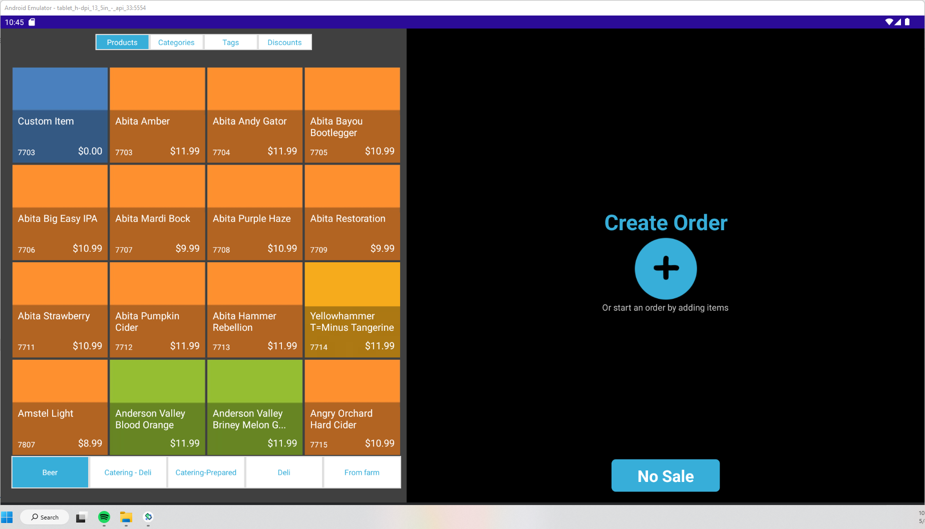POS Prototype — product grid and create order
