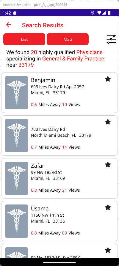 SearchMed results list