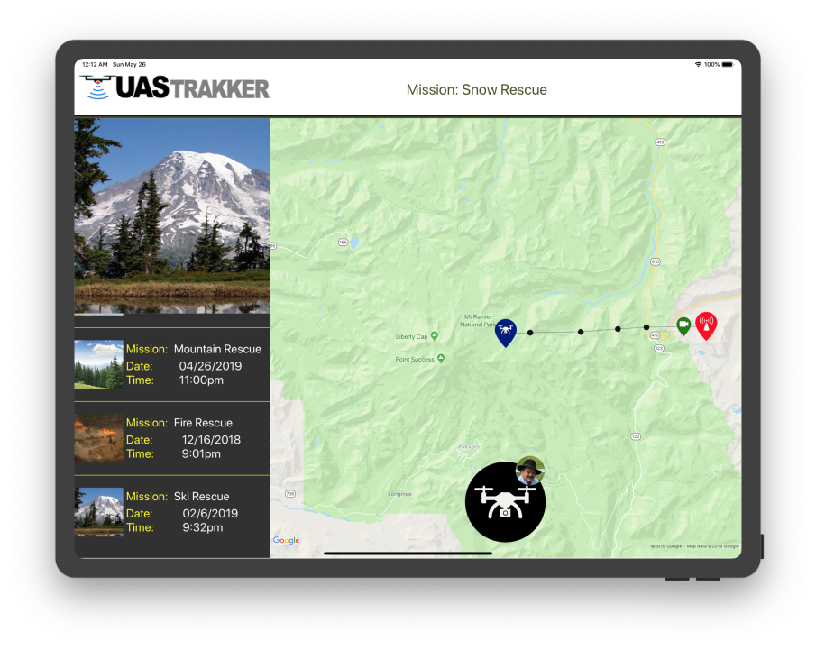 UAS Trakker — waypoint route on snow rescue mission