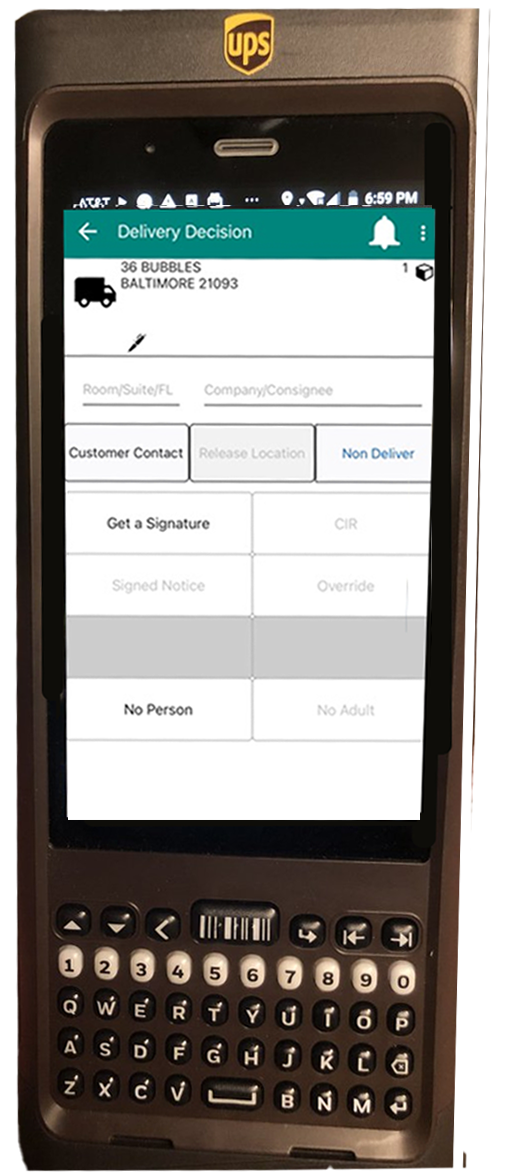 UPS DIAD 6 — delivery decision screen