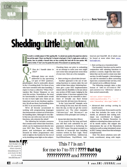 Dates Are an Important Area in Any Database Application — XML Journal, August 2001