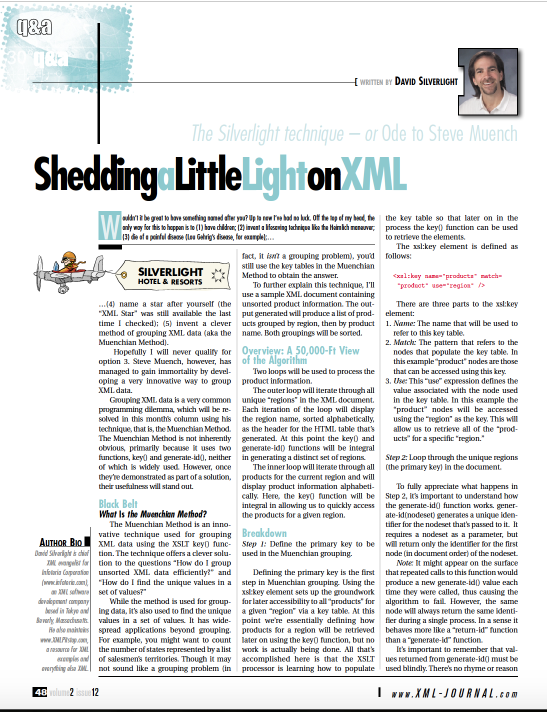 The Silverlight Technique, or Ode to Steve Muench — XML Journal, December 2001