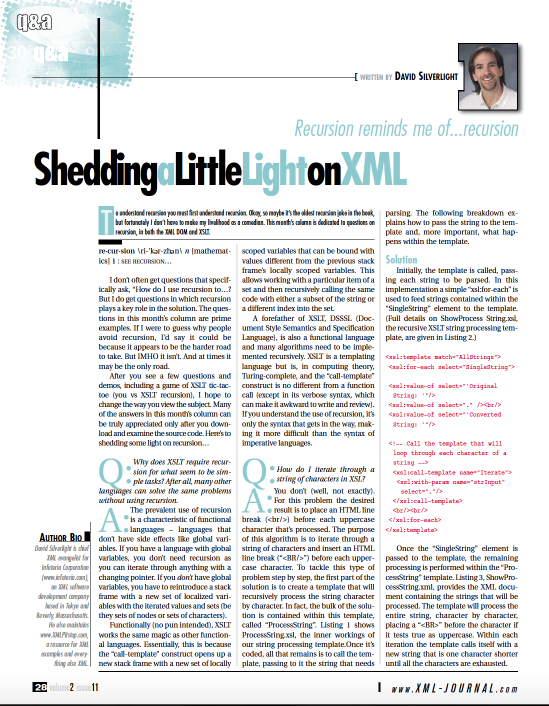 Recursion Reminds Me of …. Recursion — XML Journal, November 2001