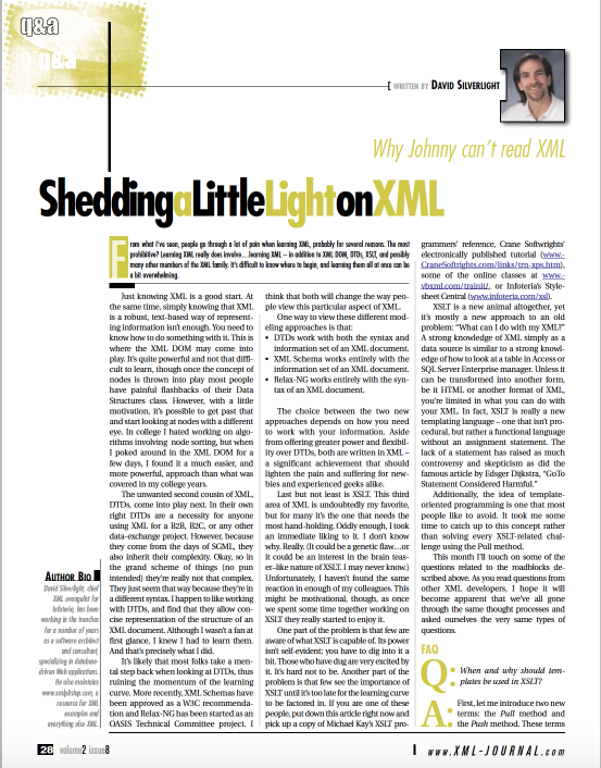 Why Johnny Can't Read XML — XML Journal, September 2001